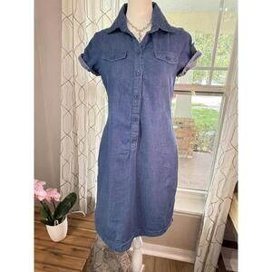 Y2K 90's LEI Denim Dress Chambray Midi Soft Casual Short Sleeve